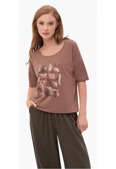 Tricou dama T-Prime - imprimeu abstract - tesatura respirabila - bumbac - maro