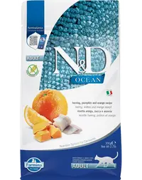 FARMINA N&amp;D Ocean cat adult herring pumpkin and orange 300 g Hrana pisica, cu hering, dovleac si portocale