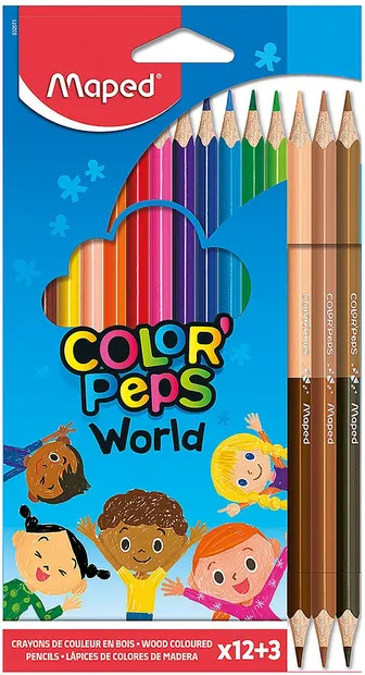 Creioane colorate Maped Color Peps - 12 culori, cu 3 bucati cu cate 2 varfuri