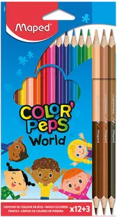 Creioane colorate Maped Color Peps - 12 culori, cu 3 bucati cu cate 2 varfuri