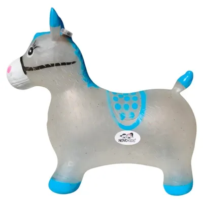Calut de sarit gonflabil Novokids Jumping Donkey, cu sunete si lumini 55x50x25 cm albastrugri