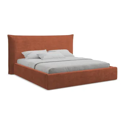 Pat matrimonial teracotă tapițat cu spațiu de depozitare cu somieră 140x200 cm Esala – Makamii