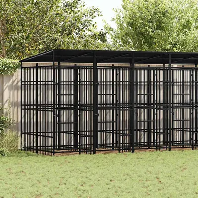 vidaXL Padoc pentru câini de exterior cu acoperiș, 12,9 m², oțel