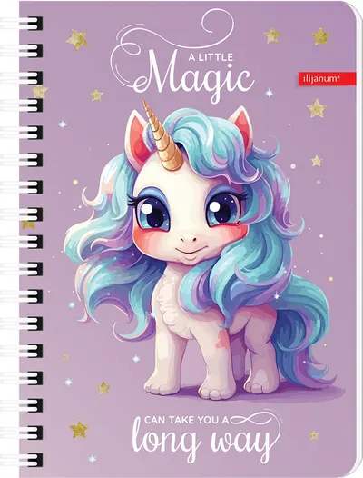 Carnețel cu spirală Ilijanum - Unicorn, A6, 60 de coli, rânduri late, sortiment
