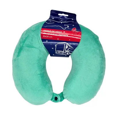 Pernă de călătorie, pentru adulți, culoare verde, din spumă cu memorie, 30 cm