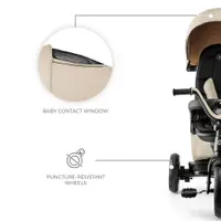 Tricicleta pentru copii Kinderkraft Easytwist Beige cu scaun reversibil, pozitie de somn, cauciucuri PU, protectie UV, de la varsta de 9 luni