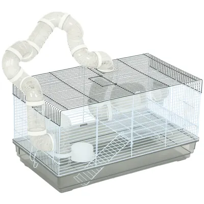 PawHut Cușcă hâmpster cu tuburi și accesorii incluse din oțel de 58 x 32 x 31 cm gri | Aosom Romania
