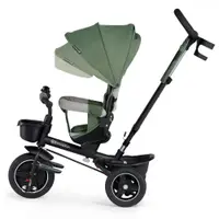 Tricicleta pentru copii Kinderkraft Spinstep Green 5 in 1 cu scaun reversibil, maner cu control al directiei, copertina XXl cu filtru UV, roti rezistente PU, spatar inalt si confortabil cu husa moale, frana pe rotile din spat