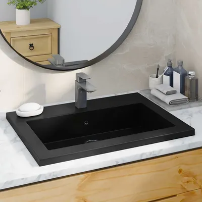 vidaXL Chiuvetă din granit, negru, 600 x 450 x 120 mm