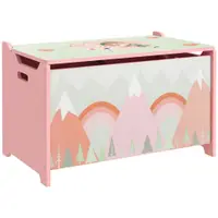 Cufăr de jucării pentru copii ZONEKIZ, ladă din lemn MDF cu capac și balama de siguranță, 60x37x39cm, de culoare roz | Aosom Romania