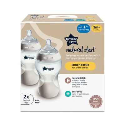 Set biberoane cu autosterilizare din PP pentru +3 luni Natural Start, 2 x 340ml, Tomme Tippee