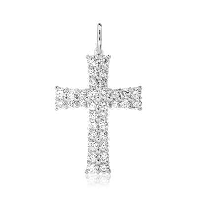 Pandantiv cruce din aur alb cu diamante de 1.19ct