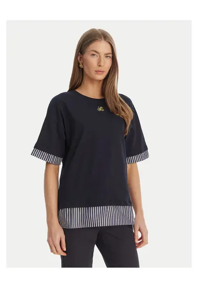 Tricou dama - bleumarin - bumbac - dungi
