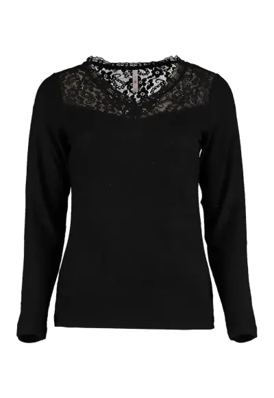 Bluza uni cu segment de dantela - Negru
