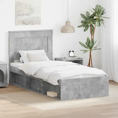 vidaXL Cadru de pat cu headboard Beton 90 x 200 cm Lemn de pin masiv