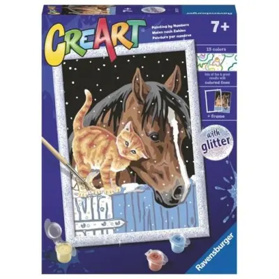Ravensburger - CreArt pictura pe numere pentru copii cu sclipici pisicuta si cal