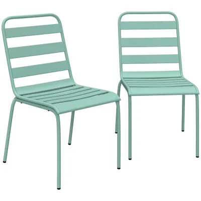 Outsunny Set de 2 Scaune Stivuibile din Metal, pentru Terasă și Grădină, Verde | Aosom Romania