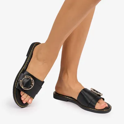 PAPUCI dama din Piele ECOLOGICA CU catarama laterala CRL1079 CULOARE: Negru