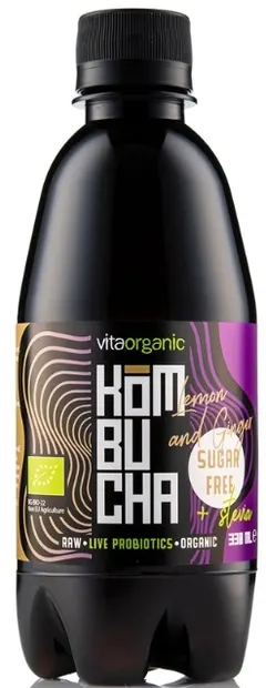 Vita Organic Kombucha bio fără zahăr, lămâie și ghimbir, 330 ml