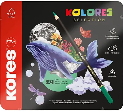 Set de creioane colorate Kores Kolores - 24 culori, cutie metalică