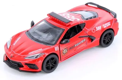 Mașinuță metalică Kinsmart Firefighter Edition - 2021 Chevrolet Corvette, 1:36, roșie