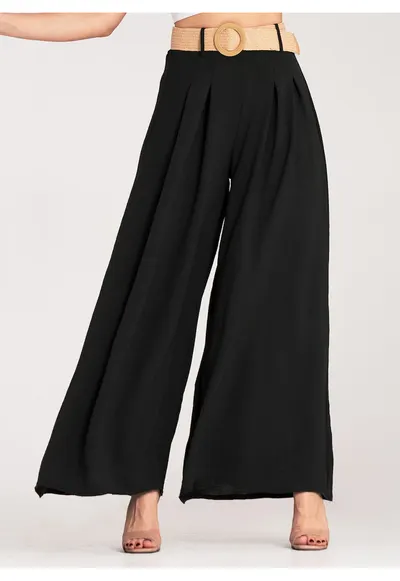 Pantaloni dama negri - eleganti - cu curea - poliester