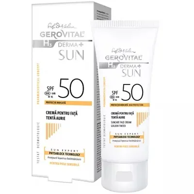 Crema pentru fata Gerovital H3 Derma+ SUN SPF 50, nuanta aurie , 50ml