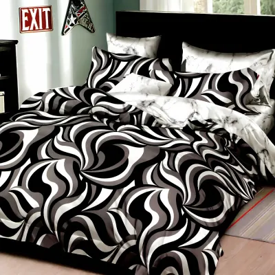 Lenjerie pat dublu bumbac satinat - 3 Bucati 219 Lei - Alb Negru Gri abstract