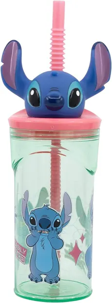 Pahar cu pai și 3D figurină Stor Stitch - Flowers, 360 ml