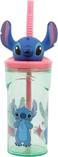 Pahar cu pai și 3D figurină Stor Stitch - Flowers, 360 ml