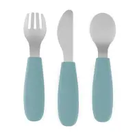 Petite&Mars Take&Match Stainless Steel Cutlery Set tacâmuri pentru copii Frosted Sky 12m+ 3 buc