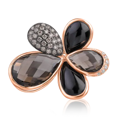 Pandantiv floare din aur roz cu pietre pretioase si semipretioase 21.31ct