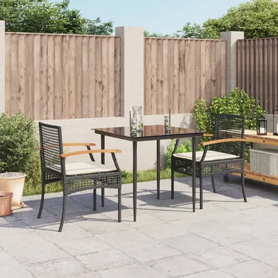 Gossi set mobilier de gradina cu perne, 3 piese, negru, poliratan