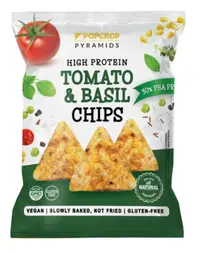 Chips-uri cu proteina de mazare si aroma de rosii si busuioc, 60g, Popcrop