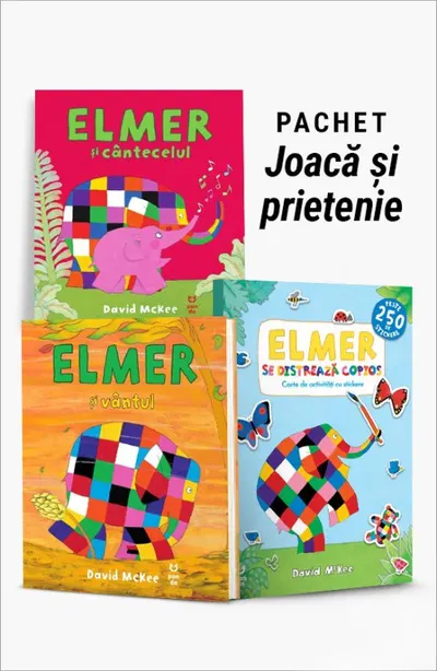 Pachet Joacă și prietenie. Elmer și cântecelul/Elmer și vântul/Elmer se distrează copios