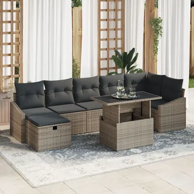 Gossi set de canapea de gradina cu 8 piese cu perne gri din ratan poli