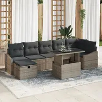 Gossi set de canapea de gradina cu 8 piese cu perne gri din ratan poli