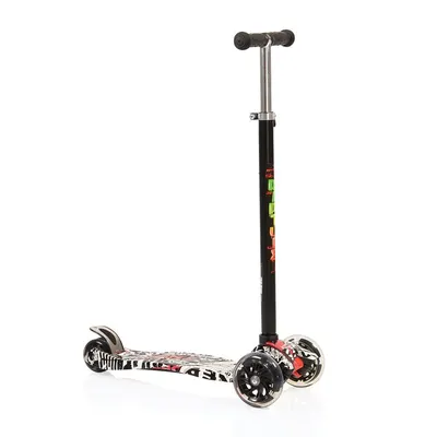 Trotineta aluminiu cu 3 roti pentru baieti peste 3 ani Byox Moni Rapture negru cu luminite