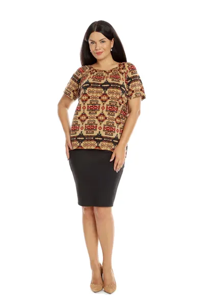 Bluza dama CT22073 bej & print etno, Cesy | marimea S