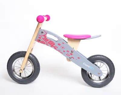 Bicicletă de echilibru din lemn cu anvelope umflate de 10" și 12", PINK