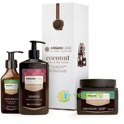 Set Trio pentru Hranirea Intensa a Parului cu Ulei de Cocos 400ml+500ml+100ml