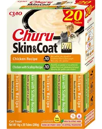 INABA Churu Cat Skin Coat 20x14g recompensa crema, cu pui si scoici pentru pisica