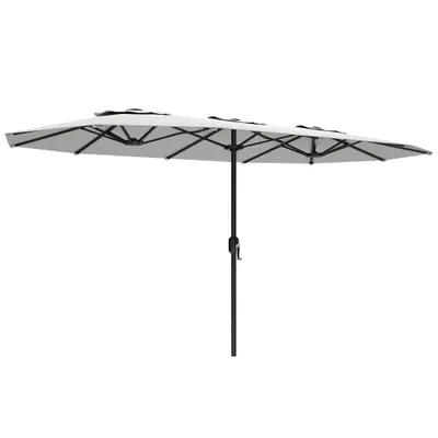 Outsunny Umbrelă Dublă de Grădină 4.6x2.7 m, Umbrelă de Exterior cu Manivelă, Husă Protectoare, 12 Spițe, Anti UV 50+, pentru Terasă Balcon Piscină Grădină, Alb | Aosom Romania