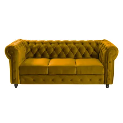 Canapea fixa CHESTERFIELD, 3 locuri, cu arcuri, galben, 205x90x80 cm