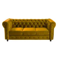 Canapea fixa CHESTERFIELD, 3 locuri, cu arcuri, galben, 205x90x80 cm