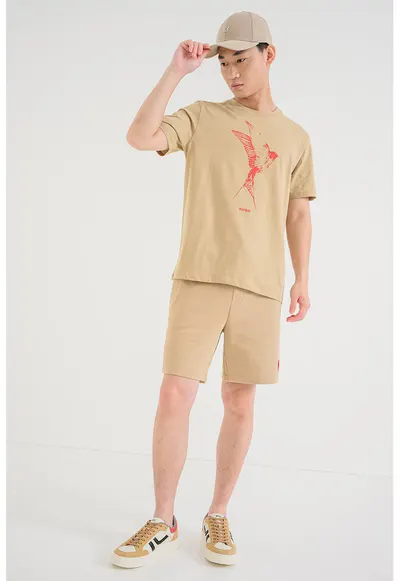 Tricou regular fit Duhorse - Maro camel/Rosu vermillion