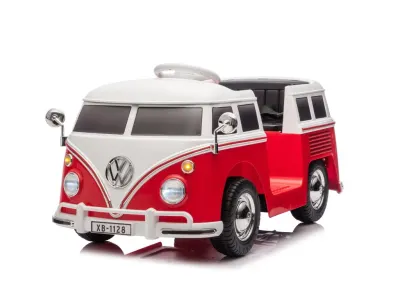 Masinuta electrica pentru copii, VW Samba Bus 70W, baterie 12V 7Ah, roti moi, scaun tapitat, culoare rosie