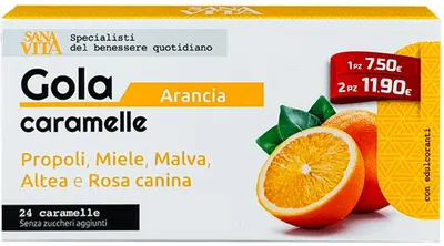 Sanavita Gola Caramelle Pastile de gât din plante, portocală, 24 buc, Paladin Pharma