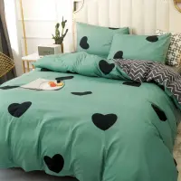 Lenjerie pat 140x200cm 4 piese cu ELASTIC - 3 Bucati 219 Lei - Verde inimioare