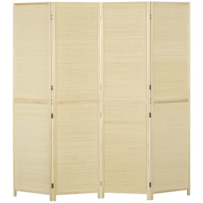 HOMCOM Paravan Interior Pliabil cu 4 Uși, Separator de Cameră din Ratan Bambus, 180x1,6x180 cm, Culoarea Lemnului | Aosom Romania